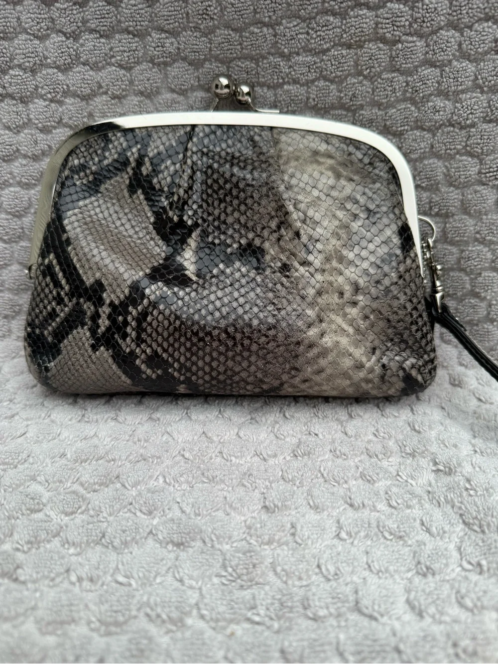 Coach Snake-Print Wristlet Clutch in Gray and Cream - Picture 2 of 4